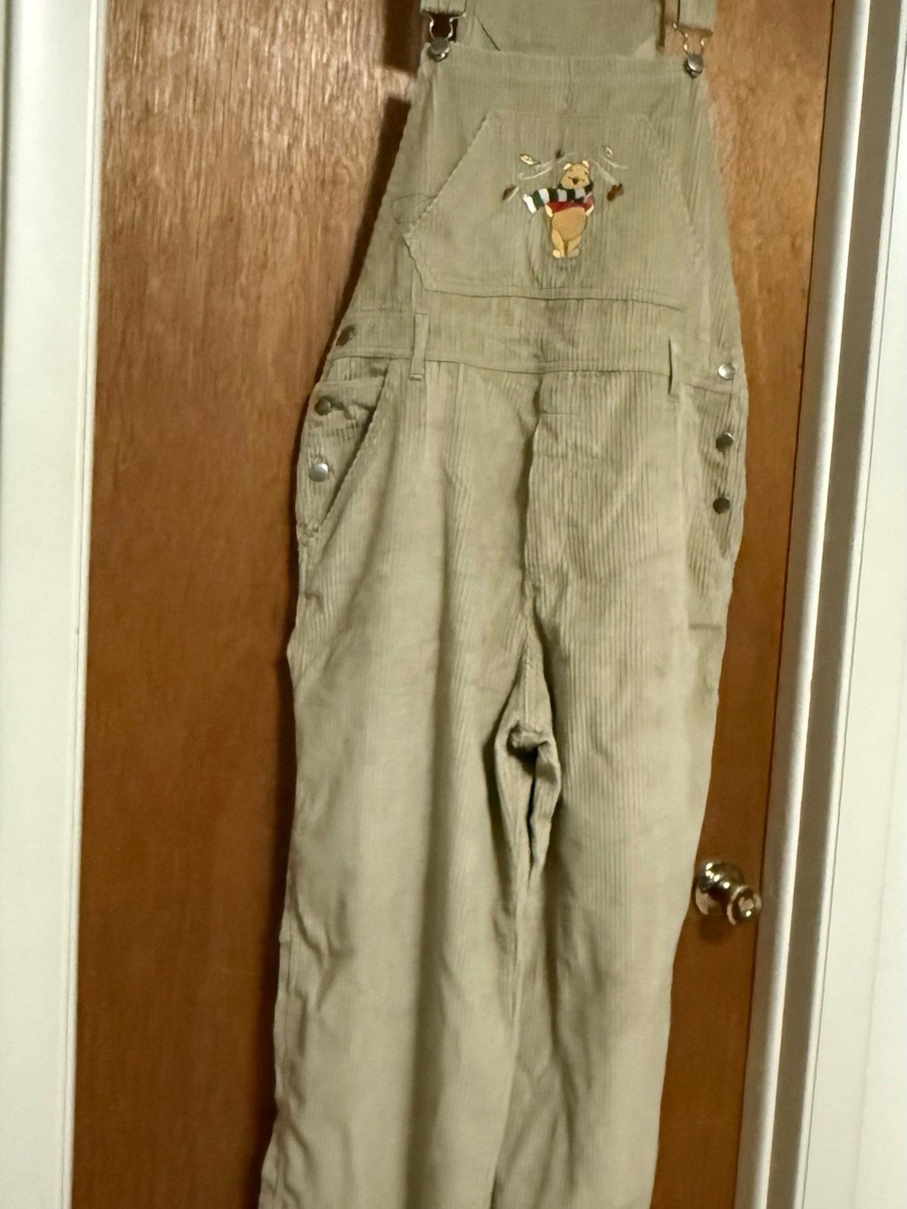 Disney Light Beige Corduroy Overalls with Winnie-the-Pooh Fall Embroidery